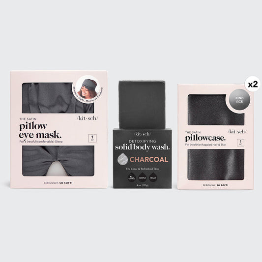 KITSCH For Him Night & Day Care Kit - King — hero shot — king pillowcases, eye mask, and body wash bar