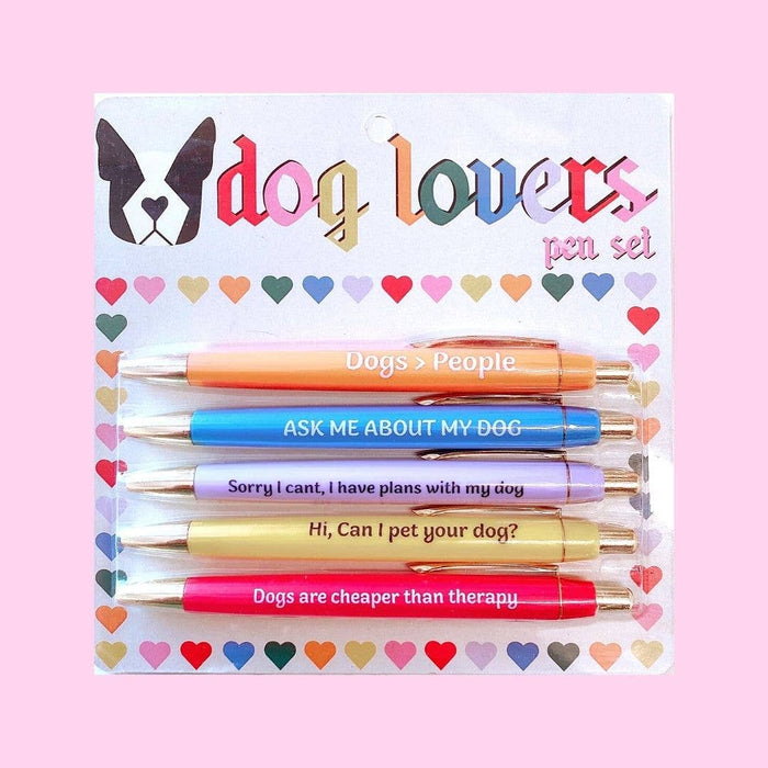 Fun Club Dog Lovers Pen Set - 5 Black Ink Pens with Funny Dog Sayings - Dog.Dog.Cat.