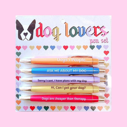 Fun Club Dog Lovers Pen Set - 5 Black Ink Pens with Funny Dog Sayings - Dog.Dog.Cat.