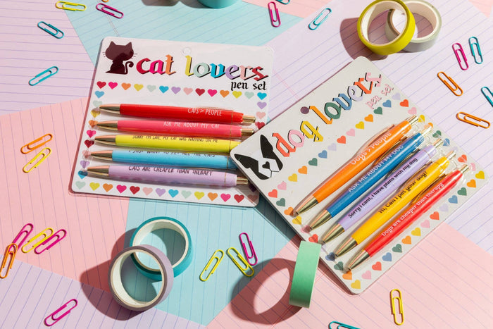 Fun Club Dog Lovers Pen Set - 5 Black Ink Pens with Funny Dog Sayings - Dog.Dog.Cat.