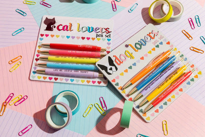 Fun Club Dog Lovers Pen Set - 5 Black Ink Pens with Funny Dog Sayings - Dog.Dog.Cat.