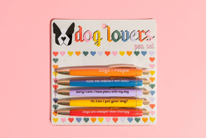 Fun Club Dog Lovers Pen Set - 5 Black Ink Pens with Funny Dog Sayings - Dog.Dog.Cat.