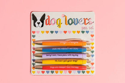 Fun Club Dog Lovers Pen Set - 5 Black Ink Pens with Funny Dog Sayings - Dog.Dog.Cat.