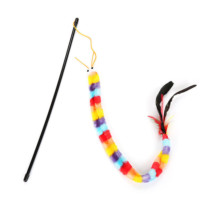 Fuzzy Caterpillar Cat Wand Toy with Feathers - Interactive Teaser Toy - Fun for Cats & Humans - Dog.Dog.Cat.