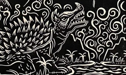 Godzilla Vs Mechagodzilla Linocut Poster