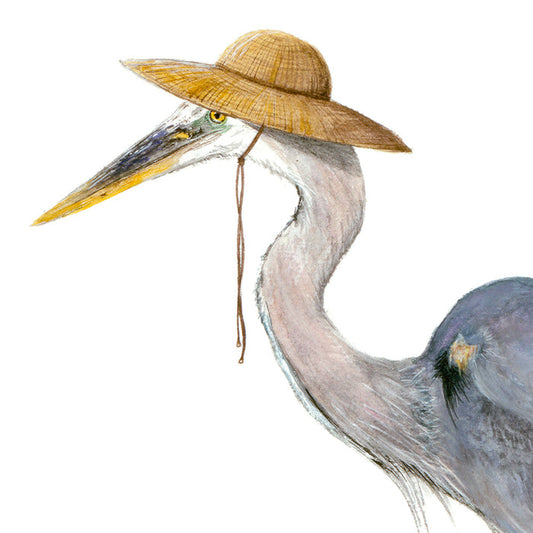 "Great Blue Heron with Straw Hat"