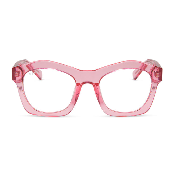 diff eyewear hayden square prescription glasses with a candy pink crystal frame front view