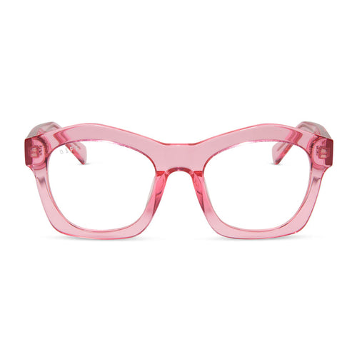 diff eyewear hayden square prescription glasses with a candy pink crystal frame front view