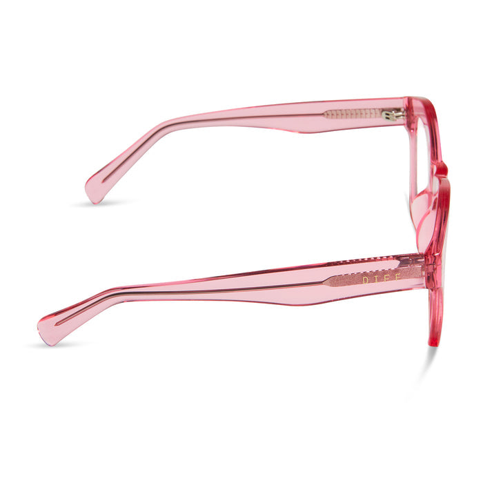 diff eyewear hayden square prescription glasses with a candy pink crystal frame side view