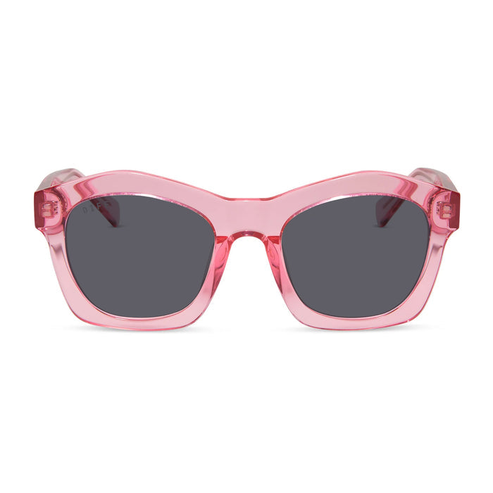 diff eyewear hayden square prescription sunglasses with a candy pink crystal frame front view
