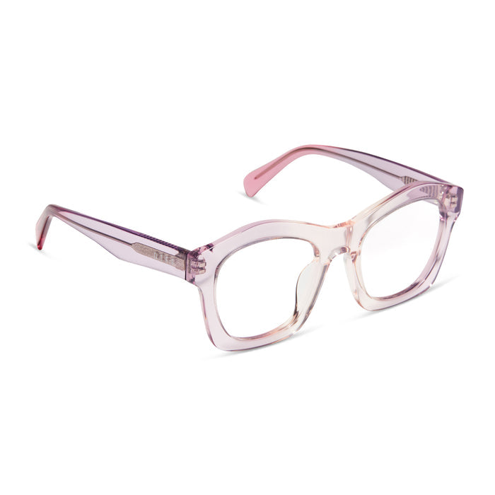 diff eyewear hayden square glasses with a rose ombre acetate frame and prescription lenses angled view