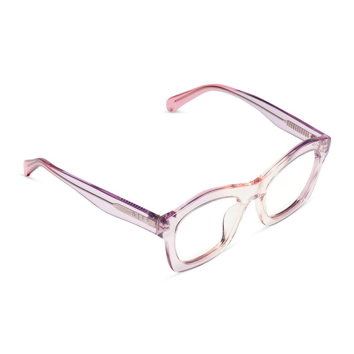 diff eyewear hayden square glasses with a rose ombre acetate frame and prescription lenses detailed view