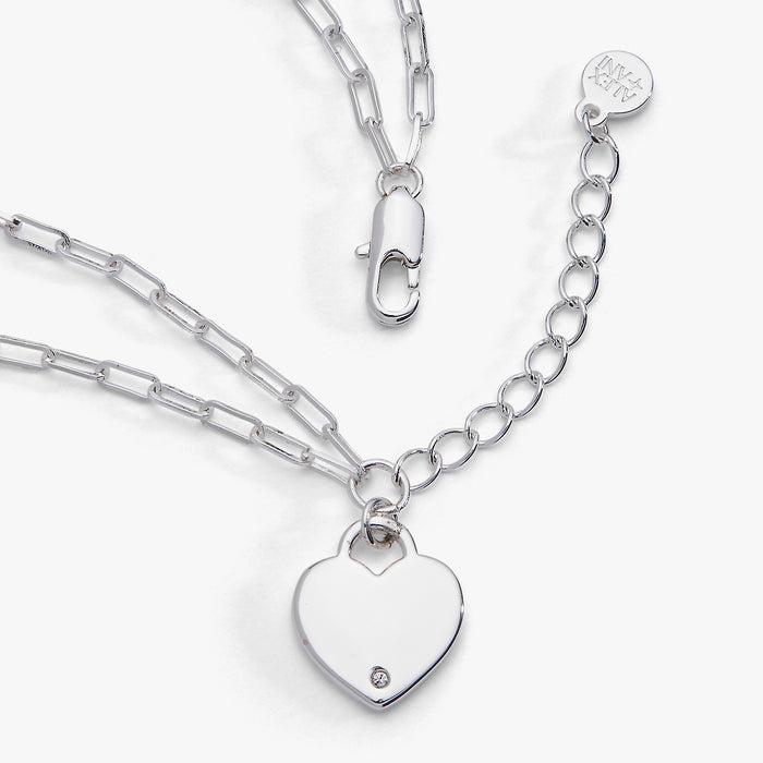 Heart Charm Double Paperclip Chain Bracelet