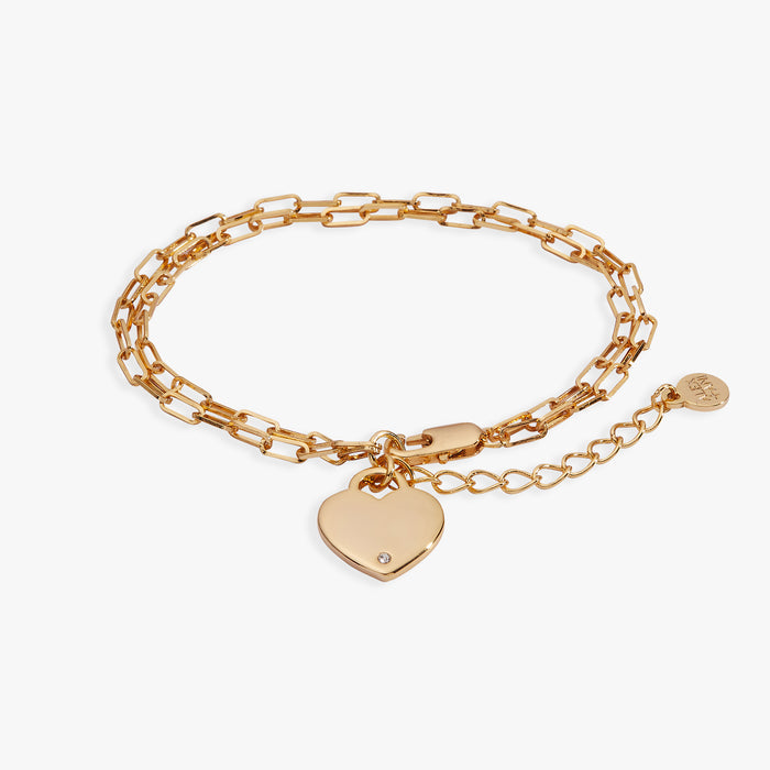 Heart Charm Double Paperclip Chain Bracelet