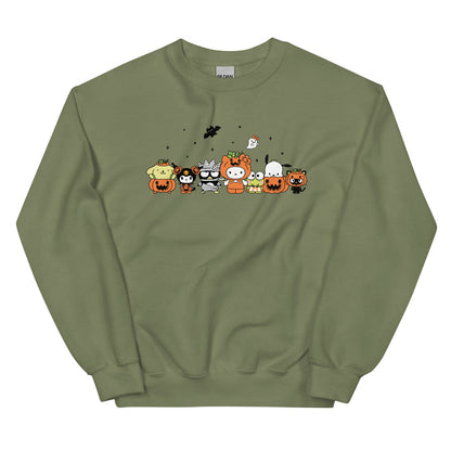 Hello Kitty and Friends Pumpkin Costumes Classic Crewneck Apparel Printful Forest Moss S