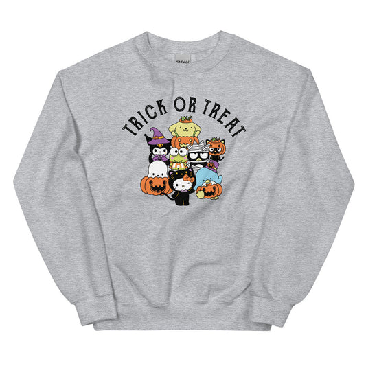 Hello Kitty and Friends Trick or Treat Classic Crewneck Apparel Printful Heather Grey S
