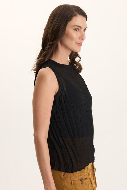 XCVI Idonia Crinkle Pleat Semi-Sheer Tank