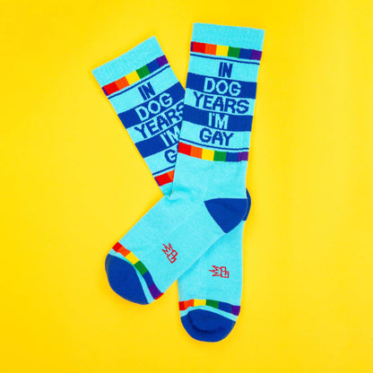 In Dog Years I'm Gay Gym Crew Socks - Dog.Dog.Cat.