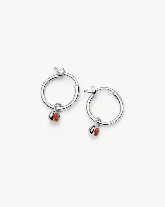 January Birthstone Mini Charm Hoop Earrings | Sterling Silver/Garnet Earrings Missoma