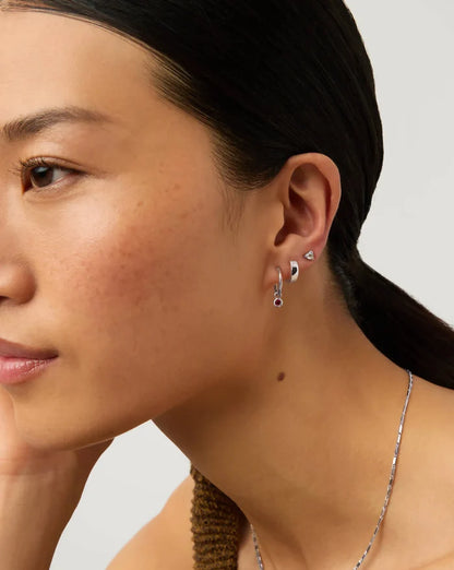 January Birthstone Mini Charm Hoop Earrings | Sterling Silver/Garnet Earrings Missoma