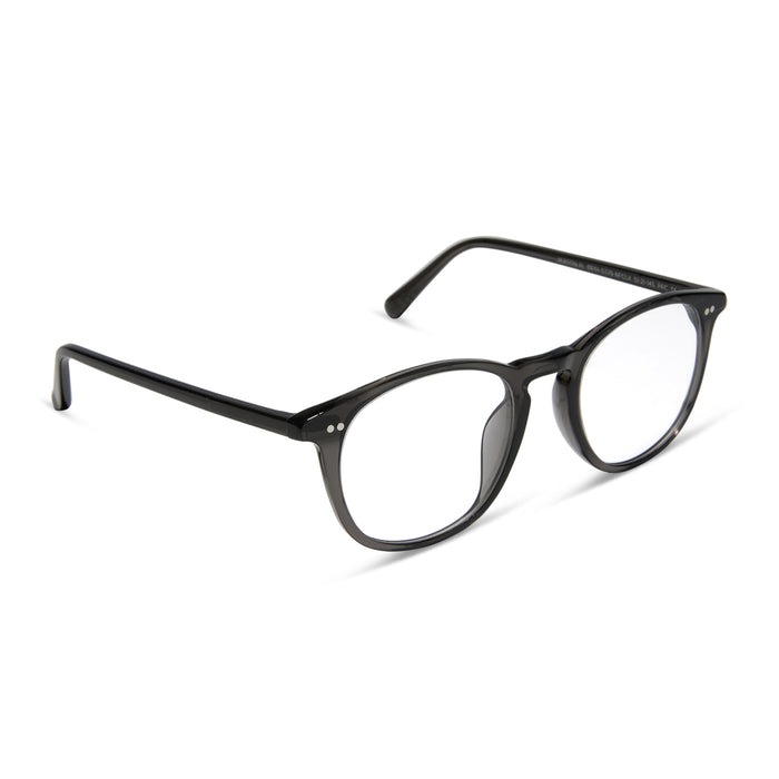 diff eyewear jaxson xl square prescription glasses with a black smoke crystal acetate frame angled view