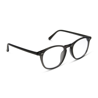 diff eyewear jaxson xl square prescription glasses with a black smoke crystal acetate frame angled view
