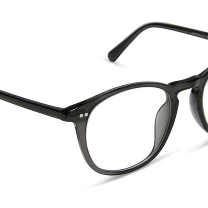 diff eyewear jaxson xl square prescription glasses with a black smoke crystal acetate frame detailed view