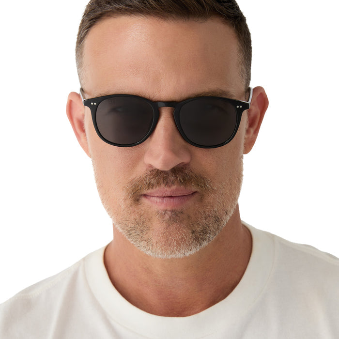 on model - male wearing diff eyewear jaxson xl square prescription glasses with a black smoke crystal acetate frame front view