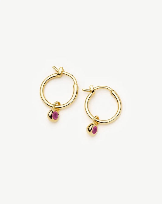 July Birthstone Mini Charm Hoop Earrings | 18k Gold Vermeil/Glass Filled Ruby Earrings Missoma