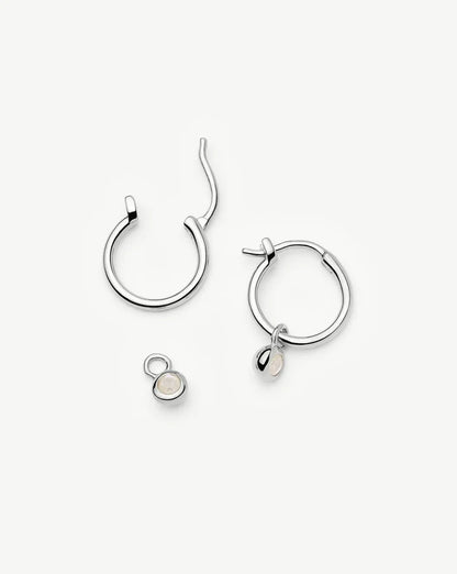 June Birthstone Mini Charm Hoop Earrings | Sterling Silver/Rainbow Moonstone Earrings Missoma