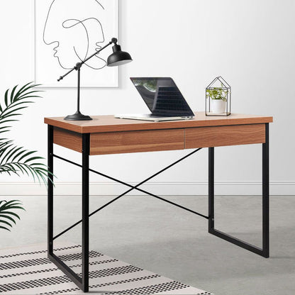 Karl 1000mm Metal Desk with Drawer - Walnut -Home Living Store - -