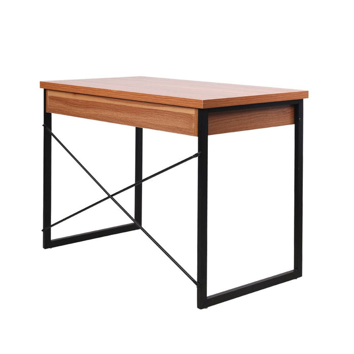 Karl 1000mm Metal Desk with Drawer - Walnut -Home Living Store - -