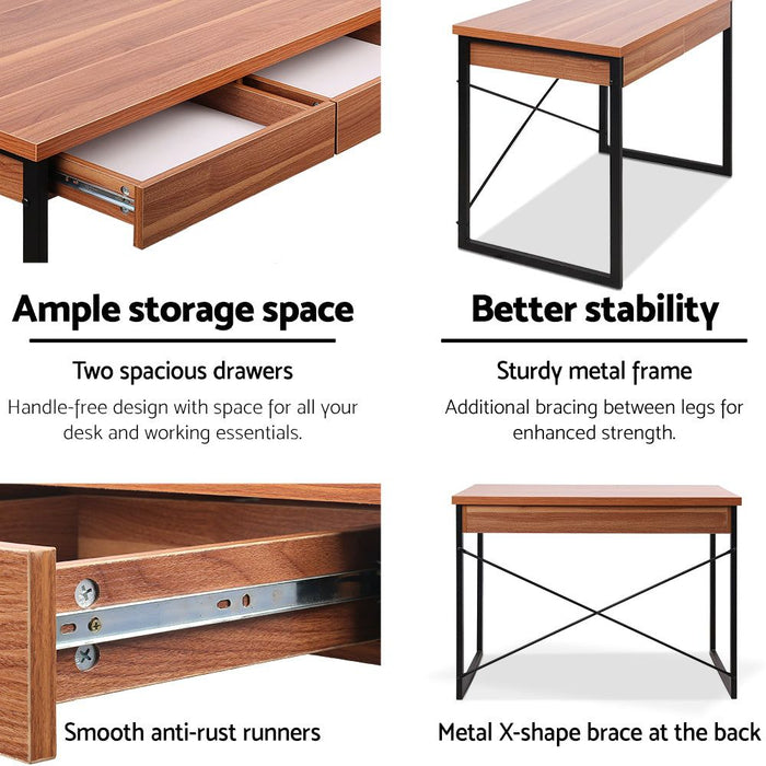 Karl 1000mm Metal Desk with Drawer - Walnut -Home Living Store - -