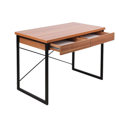 Karl 1000mm Metal Desk with Drawer - Walnut -Home Living Store - -