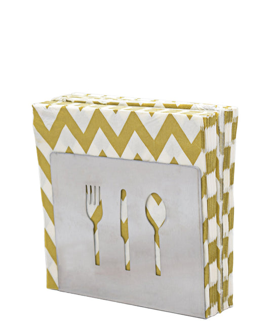 Kitchen Life Stainless Steel Serviette Holder - White & Gold