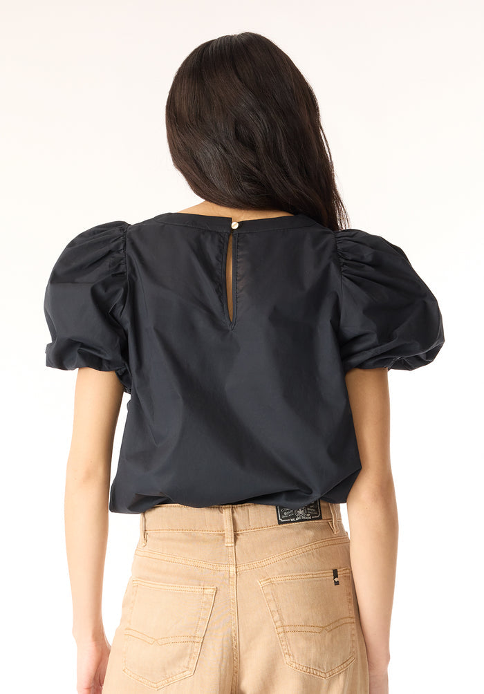 Buffalo Women Shirts Black Woven Woven Short Sleeve Round Neckline Puff Sleeve