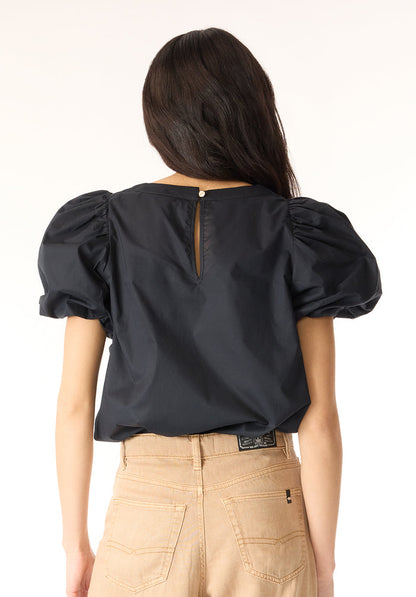 Buffalo Women Shirts Black Woven Woven Short Sleeve Round Neckline Puff Sleeve