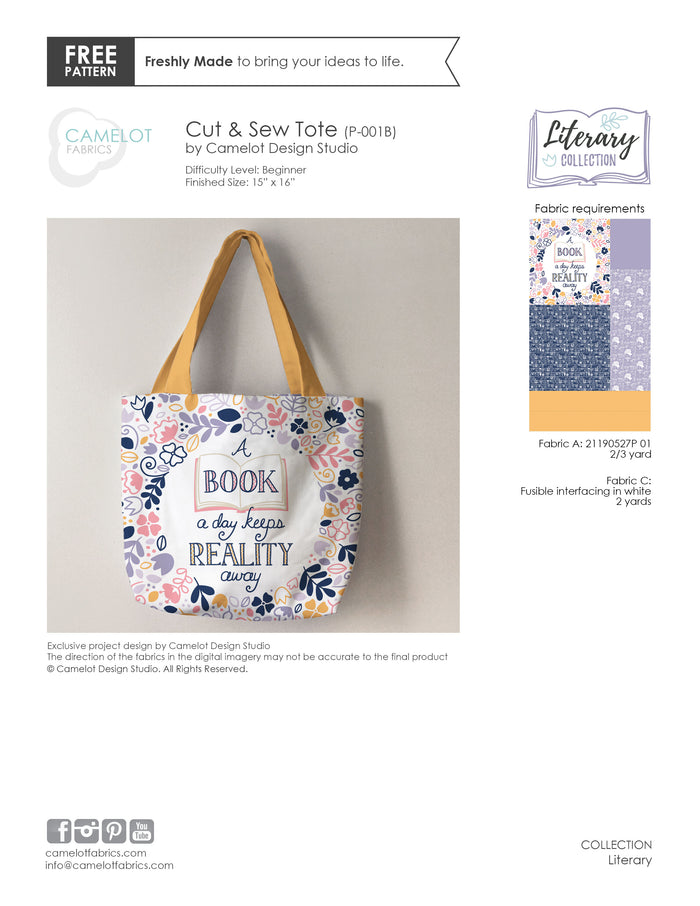Literary Cut and Sew Tote Panel Fabric, Camelot