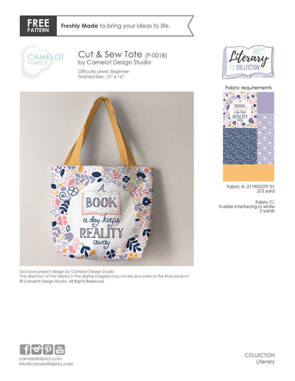 Literary Cut and Sew Tote Panel Fabric, Camelot