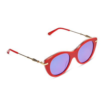 harry potter x diff eyewear luna lovegood round sunglasses with a luna pink frame and purple mirror lenses detailed view