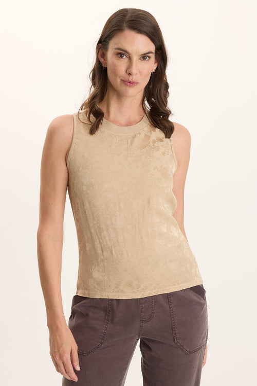 XCVI Mahala Textured Satin Embossed Crew Neck Tank