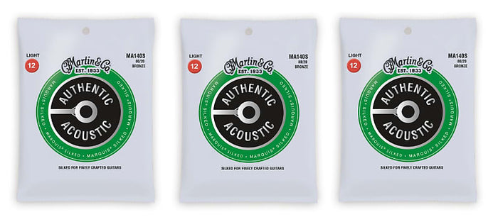 Martin MA140S Marquis Silked 80/20 Bronze Authentic Acoustic Guitar Strings Light 12-54 (3 Pack)