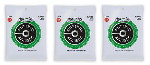Martin MA140S Marquis Silked 80/20 Bronze Authentic Acoustic Guitar Strings Light 12-54 (3 Pack)