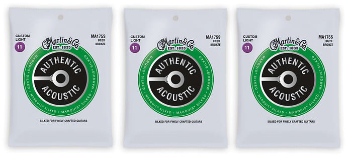 Martin MA175S Marquis Silked Acoustic Guitar Strings Bronze Custom Light 11-52 (3-Pack)
