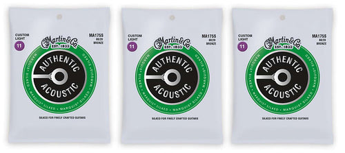 Martin MA175S Marquis Silked Acoustic Guitar Strings Bronze Custom Light 11-52 (3-Pack)