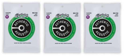 Martin MA175S Marquis Silked Acoustic Guitar Strings Bronze Custom Light 11-52 (3-Pack)
