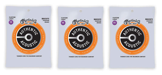 Martin MA535FX Flexible Core Acoustic Guitar Strings Custom Lite Phosphor Bronze (3-Pack)