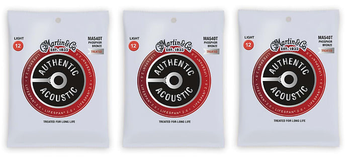 Martin MA540T Lifespan Treated Acoustic Guitar Strings Phosphor Bronze Light 12-54 (3 Pack)