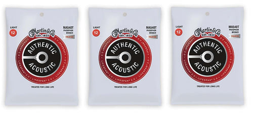 Martin MA540T Lifespan Treated Acoustic Guitar Strings Phosphor Bronze Light 12-54 (3 Pack)