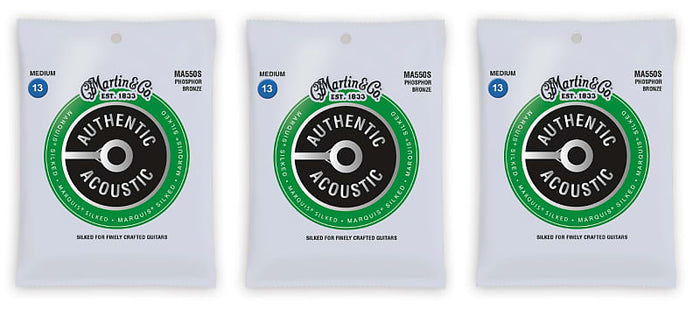 Martin MA550S Marquis Silked Acoustic Guitar Strings Phosphor Bronze Medium 13-56 (3-Pack)